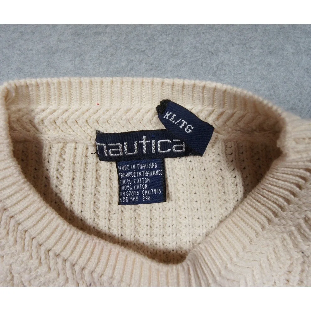 Vintage Nautica Sweater Mens XLarge Crewneck Knit Pullover Striped Cotton